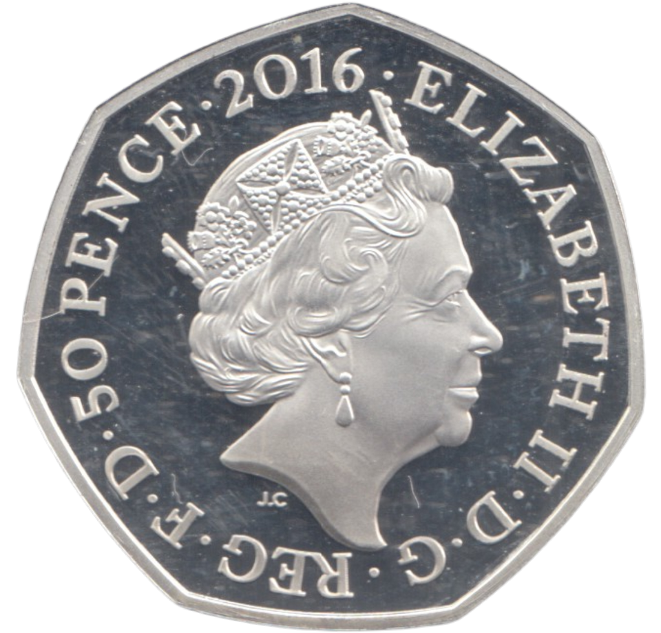 2016 SILVER PROOF COLOURED 50 P MRS TIGGY WINKLE