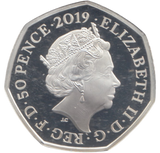 2019 SILVER PROOF COLOURED 50 P PETER RABBIT