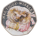 2016 SILVER PROOF COLOURED 50 P MRS TIGGY WINKLE