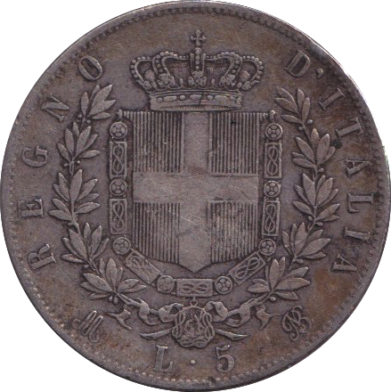 1875 SILVER 5 LIRA ITALY