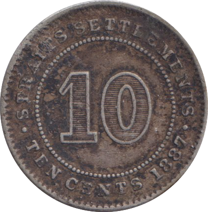 1887 SILVER 10 CENTS STRAIT SETTLEMENTS