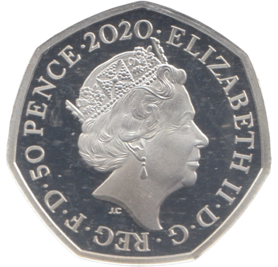 2020 SILVER PROOF COLOURED 50 P PETER RABBIT