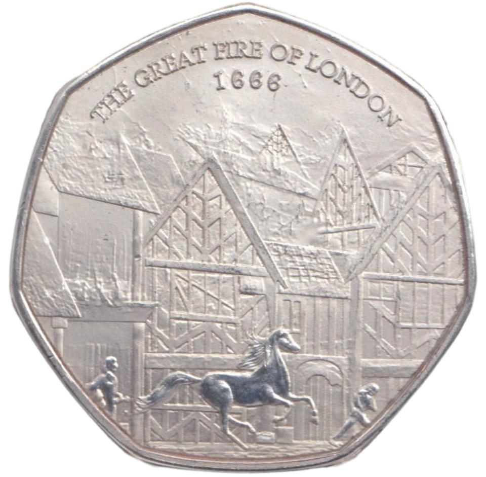 2016 THE GREAT FIRE OF LONDON 50P SHAPED COIN