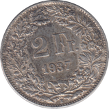 1937 SILVER SWITZERLAND 2 FRANC