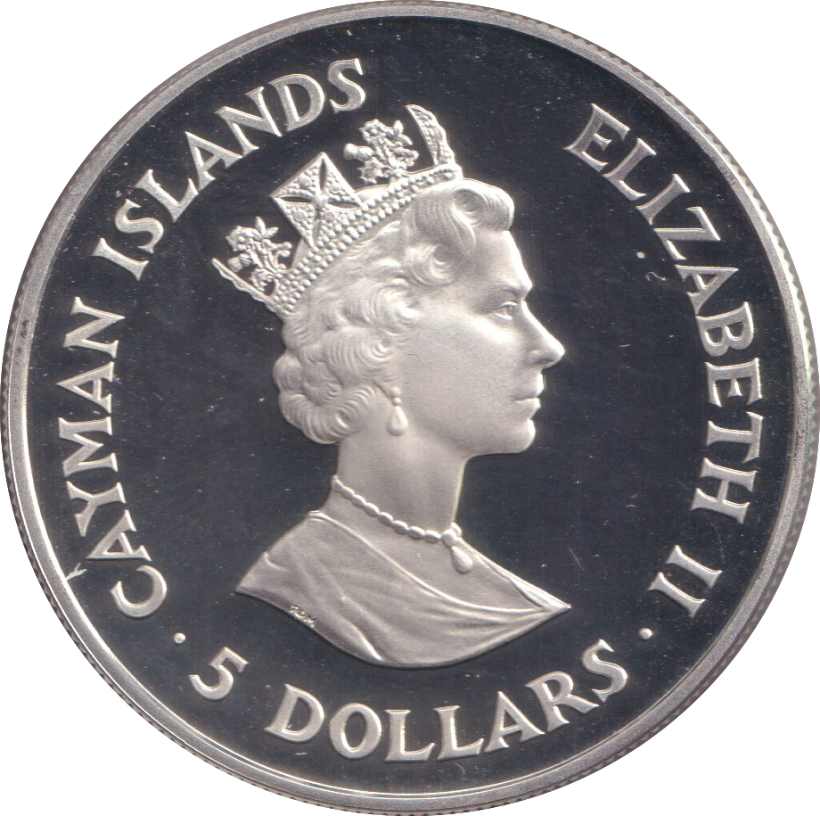 1993 SILVER PROOF FIVE DOLLAR CAYMAN ISLANDS
