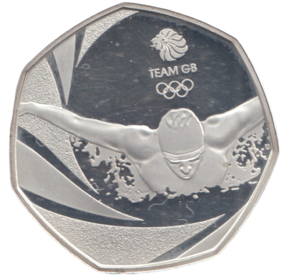 2016 SILVER PROOF 50 P OLYMPICS SWIMMING