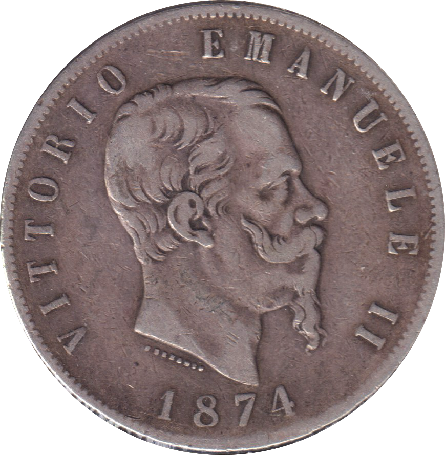 1874 SILVER 5 LIRA ITALY