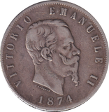1874 SILVER 5 LIRA ITALY