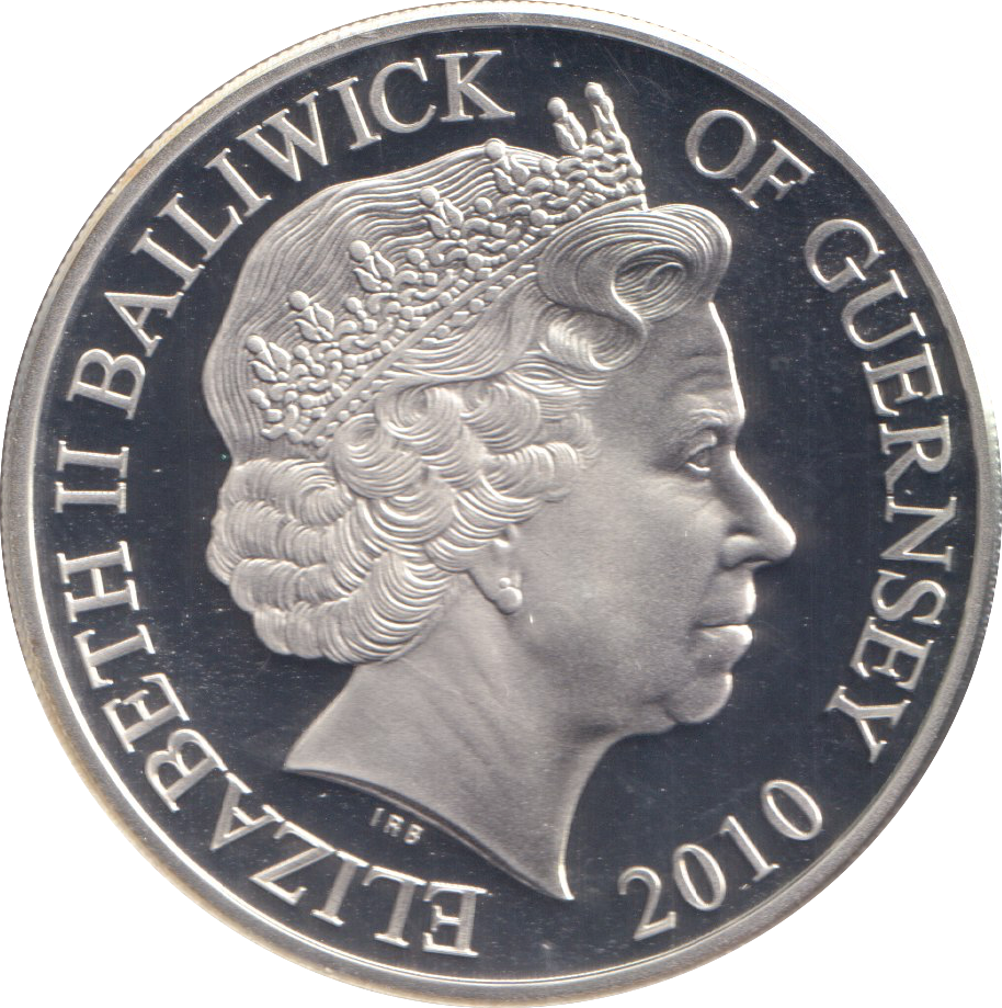 2010 SILVER PROOF FIVE POUNDS GUERNSEY NATIONAL SERVICE