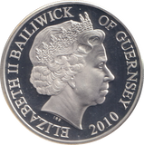 2010 SILVER PROOF FIVE POUNDS GUERNSEY NATIONAL SERVICE