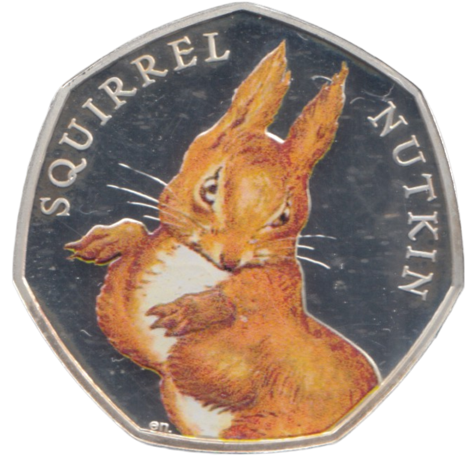 2016 SILVER PROOF COLOURED 50 P SQUIRREL NUTKIN