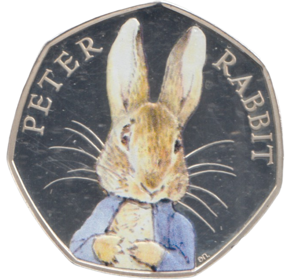 2016 SILVER PROOF COLOURED 50 P PETER RABBIT