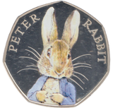 2016 SILVER PROOF COLOURED 50 P PETER RABBIT