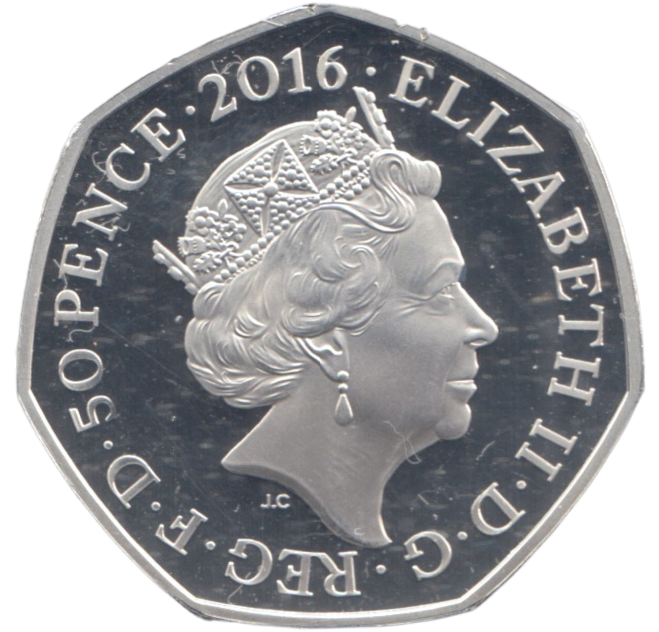 2016 SILVER PROOF COLOURED 50 P PETER RABBIT