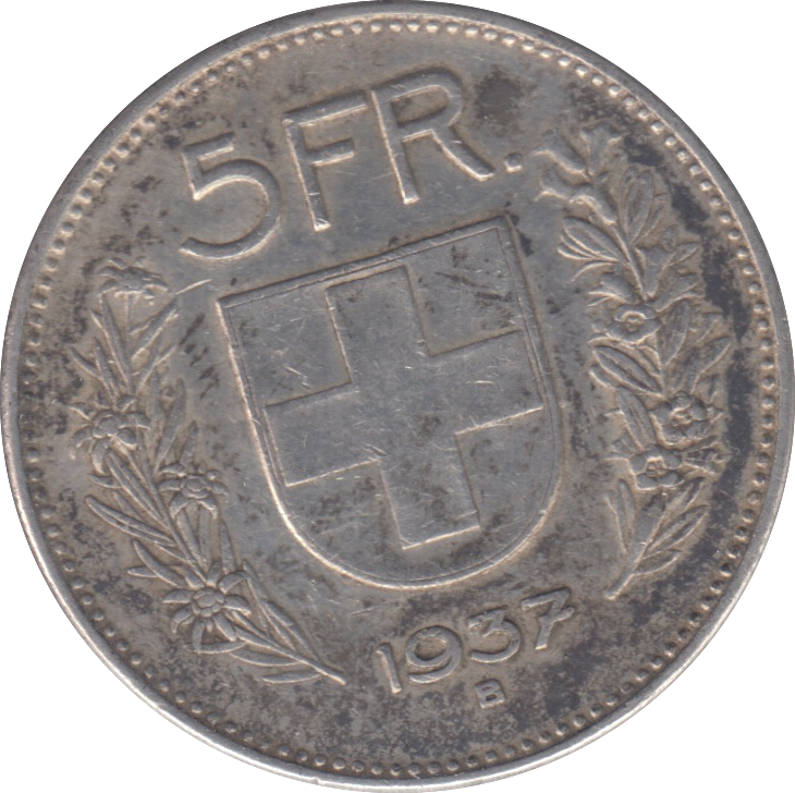 1937 SILVER SWITZERLAND 5 FRANC