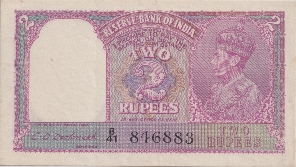 1943 TWO RUPEES INDIA BANKNOTE REF-1816