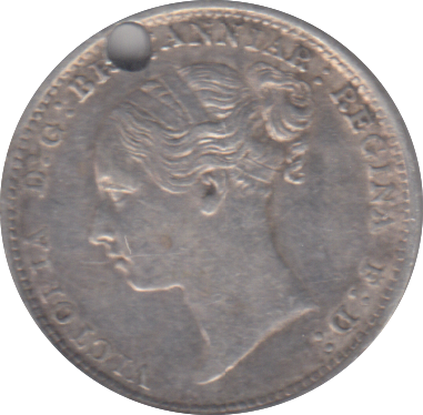 1885 HOLED THREEPENCE ( GVF )