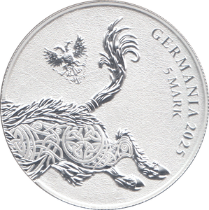 2025 1 OZ FINE SILVER GULLINBURSTI 5 MARKS GERMANY