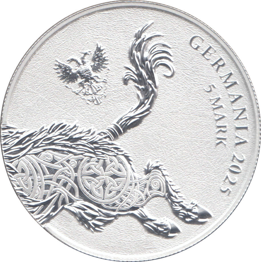 2025 1 OZ FINE SILVER GULLINBURSTI 5 MARKS GERMANY