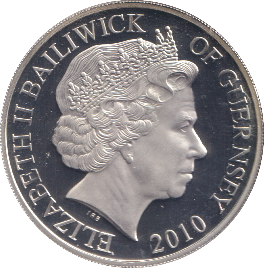 2010 SILVER PROOF FIVE POUNDS GUERNSEY NATIONAL SERVICE