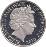 2010 SILVER PROOF FIVE POUNDS GUERNSEY NATIONAL SERVICE