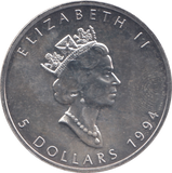 1994 CANADA SILVER FIVE DOLLARS