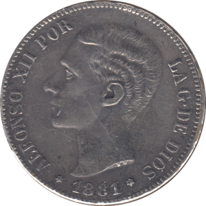 1881 SILVER SPAIN 5 PESTAS