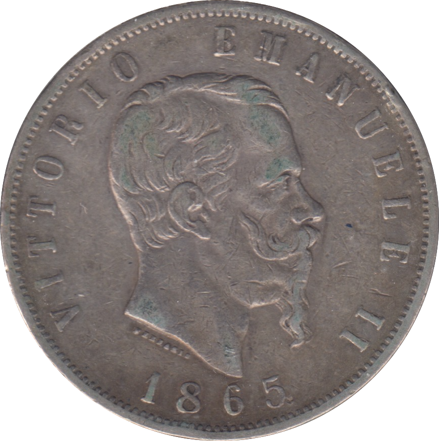 1865 SILVER ITALY 5 LIRA