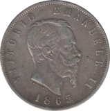 1865 SILVER ITALY 5 LIRA