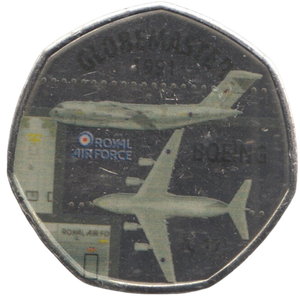 2016 50P SHAPED MEDALLION GLOBEMASTER 1991