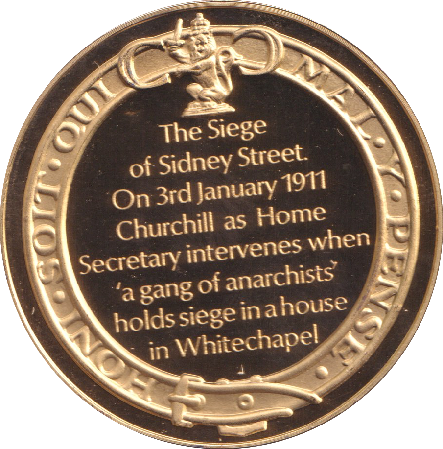 1974 SILVER GOLD PLATED WINSTON CHURCHILL SIDNEY STREET SIEGE MEDALLION