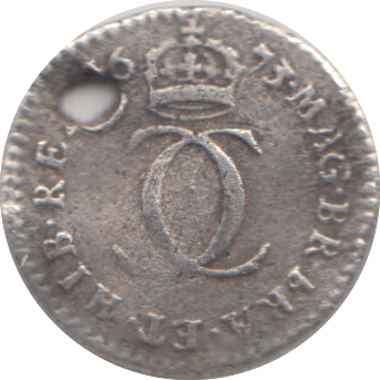 1673 HOLED MAUNDY TWOPENCE ( FINE )