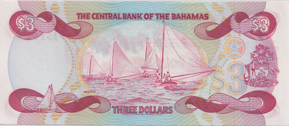 1974 THREE DOLLARS BAHAMAS BANKNOTE REF-1761