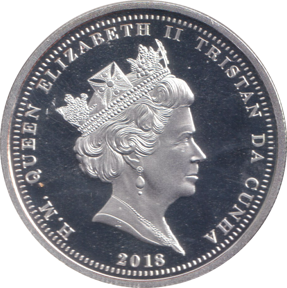 2018 CORONATION ANNIVERSARY SILVER PLATED FIVE POUND TRISTAN DA CUNHA