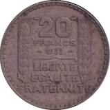 1933 SILVER FRANCE 20 FRANCS