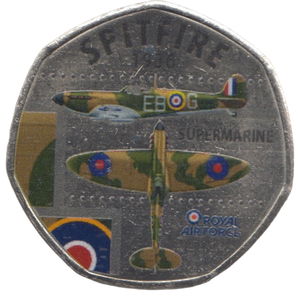 2016 50P SHAPED MEDALLION SPITFIRE 1936