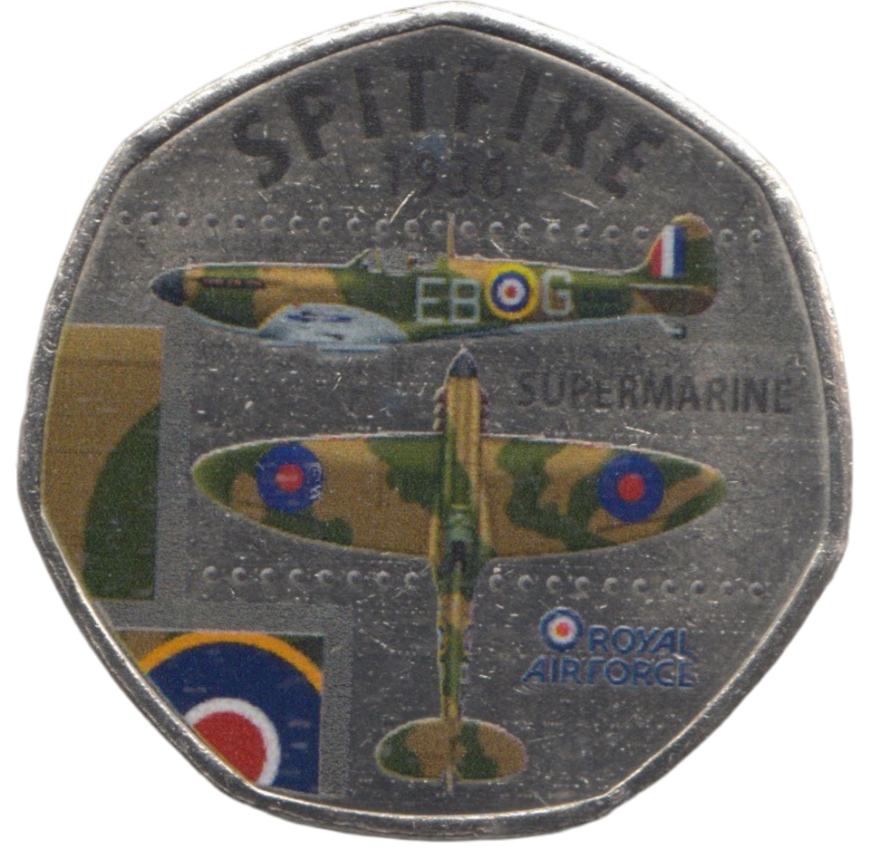 2016 50P SHAPED MEDALLION SPITFIRE 1936