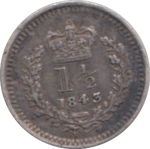 1843 SILVER THREE HALF PENCE ( GVF )