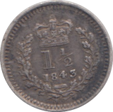 1843 SILVER THREE HALF PENCE ( GVF )