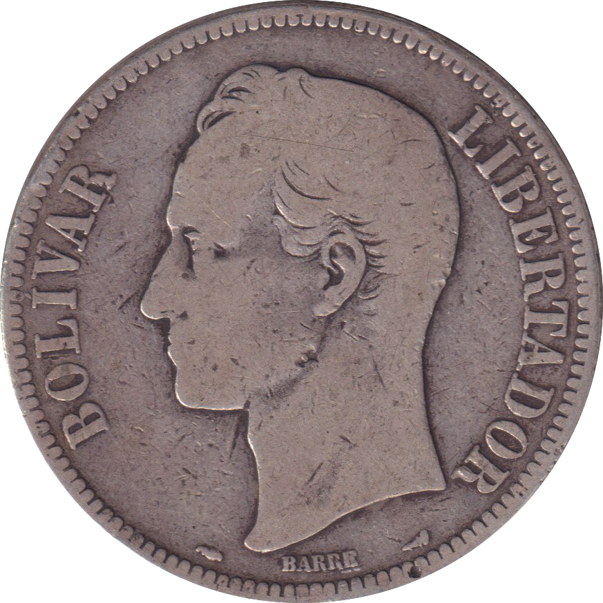 1911 SILVER 5 BOLIVARES VENEZUELA