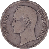 1911 SILVER 5 BOLIVARES VENEZUELA