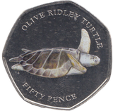 2019 50P COLOURED OLIVE RIDLEY TURTLE
