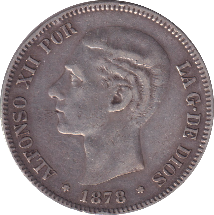 1878 SILVER 5 PESETAS SPAIN