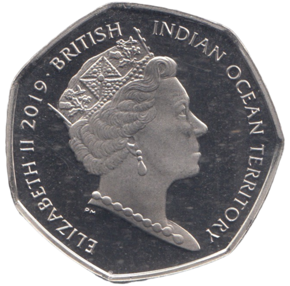 2019 50P COLOURED OLIVE RIDLEY TURTLE