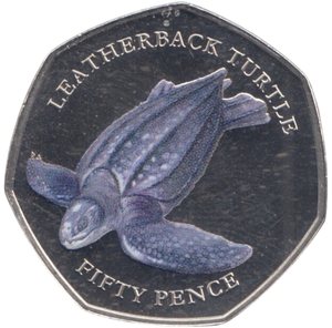 2019 50P COLOURED LEATHERBACK TURTLE