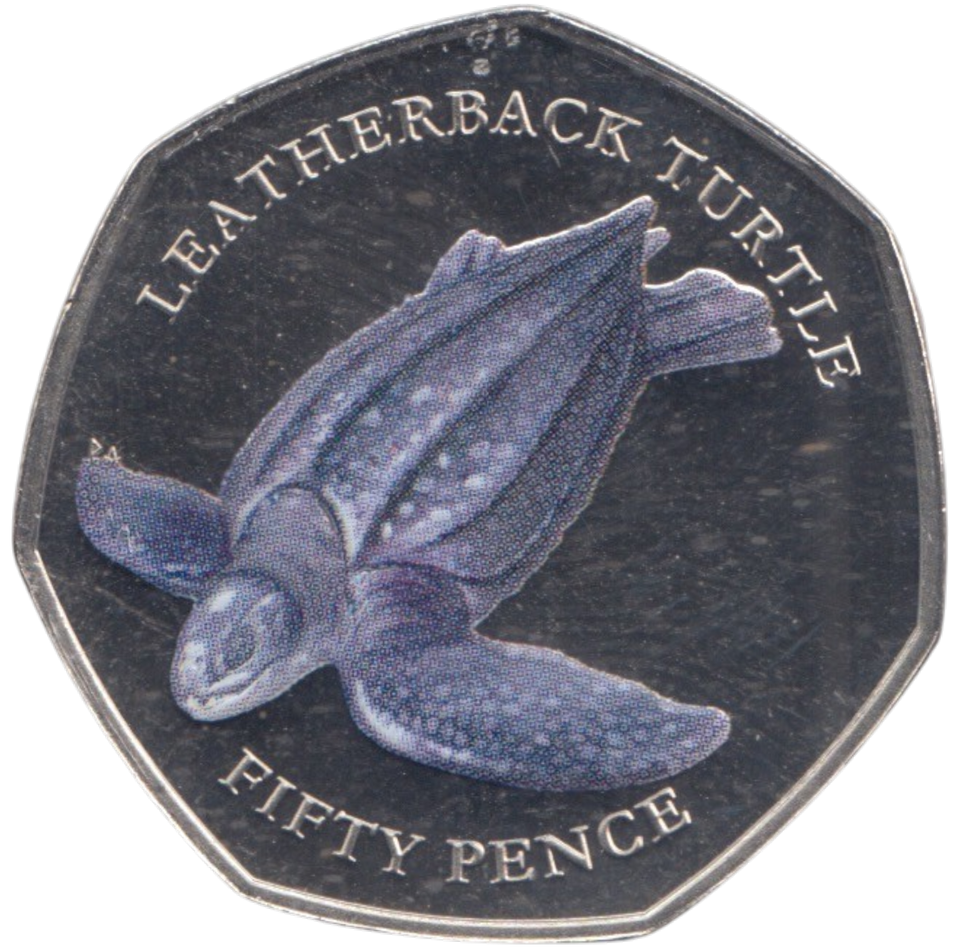 2019 50P COLOURED LEATHERBACK TURTLE