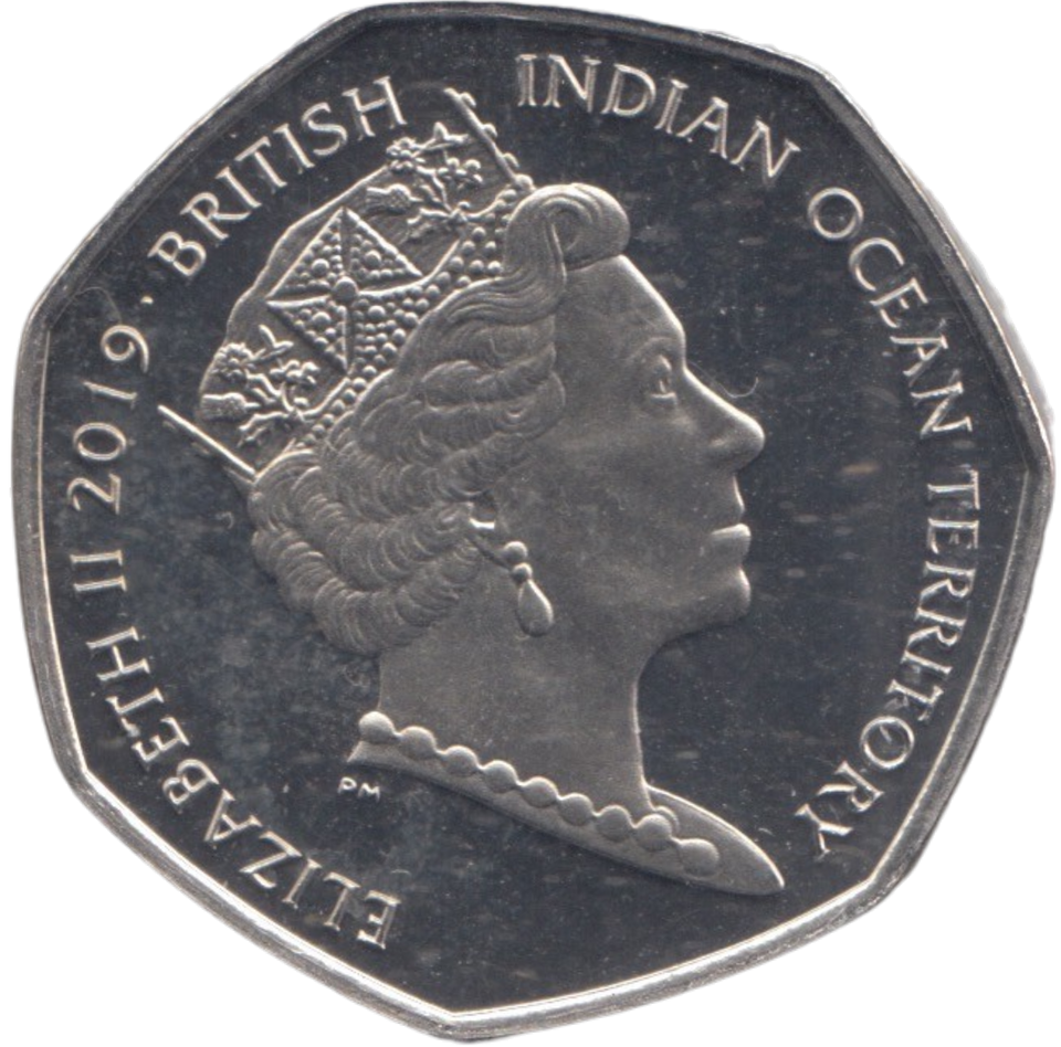 2019 50P COLOURED GREEN TURTLE