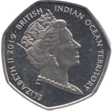 2019 50P COLOURED GREEN TURTLE