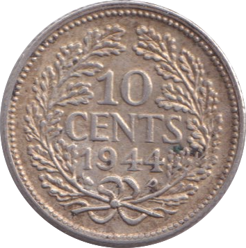 1944 SILVER NETHERLANDS 10 CENTS
