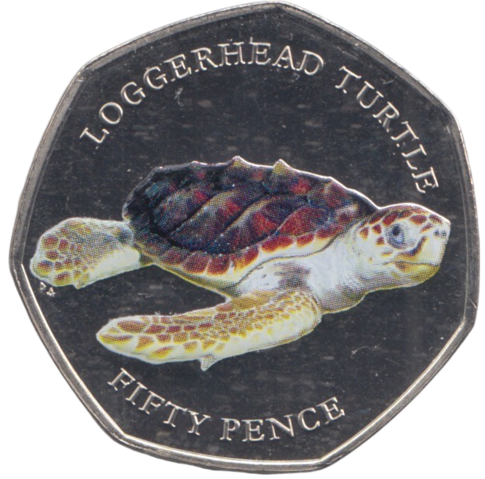 2019 50P COLOURED LOGGERHEAD TURTLE